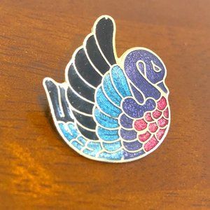 Vintage Colorful Gold Tone Enamel Swan Brooch Pin.
